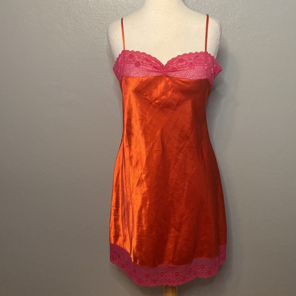 Unbranded Silky Nightgown Nighty Orange With Pink Lace L
